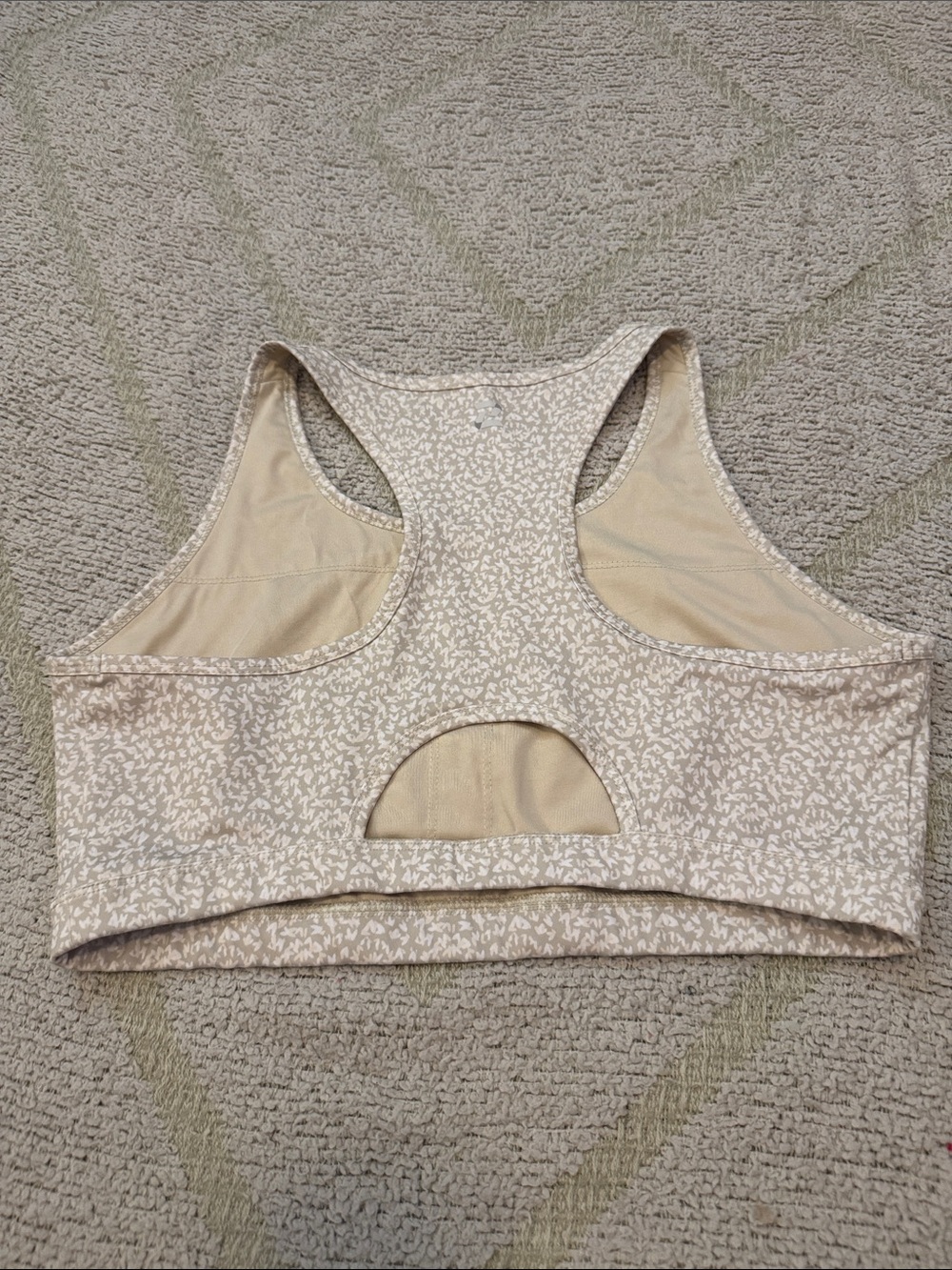 Zelos XL Beige White Print Racerback Sports Bra Medium Support Activewear - Picture 2 of 3
